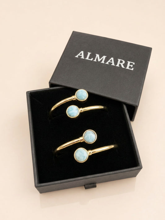 Two larimar bracelets, in the black Almare gift box