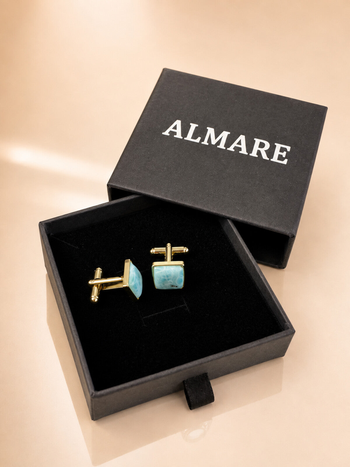 Larimar cufflinks, in the black Almare gift box