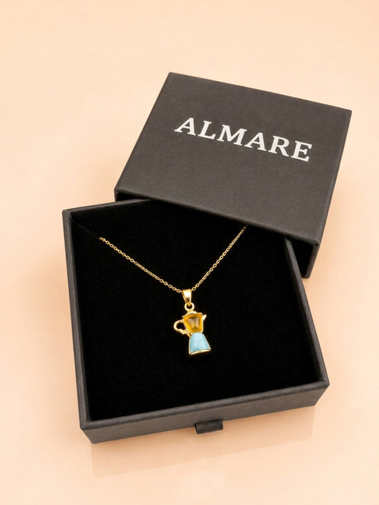 Larimar and amber coffee pot necklace, in the black Almare gift box